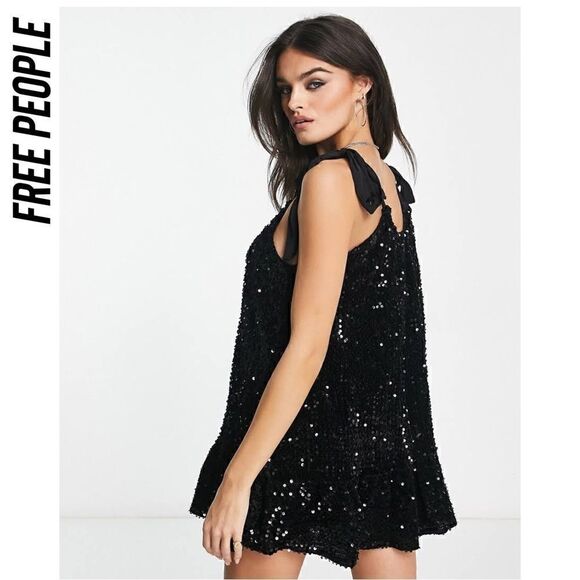 FREE PEOPLE NOVA SEQUINED EMBELLISHED MINI DRESS IN BLACK NEW MEDIUM - Picture 5 of 8